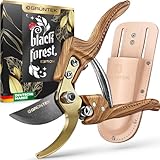 GRÜNTEK Premium Gartenscheren Set Bypass 210 mm mit Echtleder-Holster, Black...