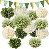 Syoulin-15er deko gartenparty，Salbeigrün Olivgrün Beige Seidenpapier...