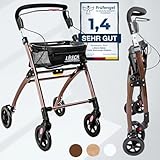 Casa Soft Braun Rollator schmal für Wohnung & Innenbereich, faltbar & leicht, 5...