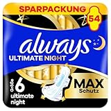 Always Damenbinden Ultimate Night (Größe 6) Mit Flügeln 54 Stück, Super...