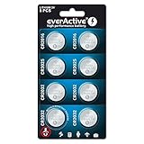 everActive Mix 2X CR2016, 2X CR2025, 4X CR2032 3V Lithium Knopfzelle Batterien, leistungsstärkste Batterie, 10 Jahre Haltbarkeit, 8 Stück -1 Blisterkarte