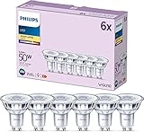 Philips Classic LED GU10 Lampe, 50W, klar, warmweiß, nicht dimmbar, 6er Pack