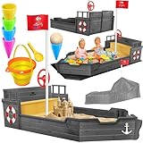 KIDIZ® Sandkasten AHOI - Piratenschiff Boot Segelschiff aus Holz Inkl....