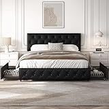 Yaheetech Polsterbett 160 x 200 cm Doppelbett Bettrahmen mit 2 Schubladen...