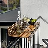 DE-COmmerce Balkonhängetisch aus Bambus Balkon Geländer Balkontisch...
