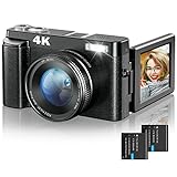 4K Digitalkamera Fotokamera Autofokus 48MP Kompaktkamera mit 3 Zoll 180° Flip...