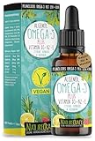 Omega-3 Algenöl PLUS - 40% DHA und 20% EPA mit Vitamin D3 + K2 + E - Zitrone...