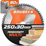 BAUBECK Sägeblatt 250x30 2.5mm Feinschnitt in Holz & Alu, 80 Zähne für Kapp-...
