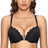 DOBREVA Damen Vorderverschluss BH mit Bügel Push Up Spitzen Neckholder BHS...