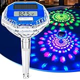 LanBlu Pool Thermometer Schwimmend mit Lichtshow, Solar Pool Thermometer Digital...