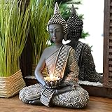 INtrenDU Buddha Statue mit Teelichthalter 31cm, Harz, Mehrfarbig