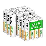 EBL AA AAA Akku Pack 24 Stück - AA Akku 2800mAh 12 Stück mit AAA Akku 1100mAh...