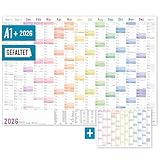 Häfft® XXL Wandkalender 2026 groß A1 + quer (89 x 63 cm), gefalzt, 15 Monate:...