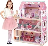 ROBUD Puppenhaus Holz Kinder Spielzeug | Dollhouse Mädchen Spielzeug Puppenhaus...