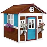 Outsunny Kinderspielhaus aus Holz Spielhaus Outdoor mit Fenster, Blumenregal,...