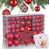 ONBEST Weihnachtskugeln 128-teiliges Set – 1x Baumspitze Glitzer Stern & 127x...