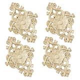 FRUHLING 4 Stück Holz Ornament Holz Geschnitzte Möbel Appliques Schnitzerei...