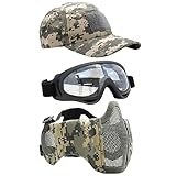 Yzpacc Airsoft Halbgesichtsmaske mit Brille Hut Set Taktische Masken...