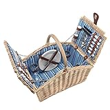 anndora Picknickkorb 4 Personen Weidenkorb Henkelkorb beige + Zubehör 23 TLG.