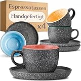 Cosumy Espressotassen mit Untertassen 4er Set Bunt - 90 ml Keramik,...