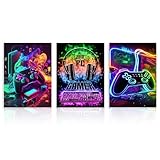 Dazzlewall 3Pcs Spiel WandBilder Cool Neon Gaming Bilder für Teen Jungen Zimmer...