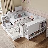 Gegtuon Bett 140x200 Doppelbett mit Nachttisch und Bücherregal, Schlafsofa...