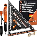 THORVALD Zimmermannswinkel 5-in-1 - Winkelmesser Anschlagwinkel + Tieflochmarker - Aluminiumwinkel mit 180 mm Schenkellänge zum präzisen Anreißen & Zeichnen/Multifunktional Perfekt um Zeit zu sparen