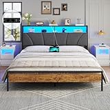 Brinlawb Bett 180x200 mit Lattenrost aus Metall, Doppelbett 180x200 cm mit LED...