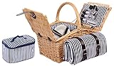 4 Personen Weiden Picknickkorb Komplettset Picknickkoffer Besteck Teller (Braun)