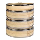 Hcooker 27cm Bambusdämpfer, 3 Etagen Küche Bambus Dampfgarer mit Verstärktem...
