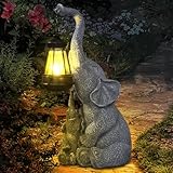 IXYHKB Elefanten Deko mit Solar Laterne Gartenfiguren, 22 cm Elefantenstatue mit...