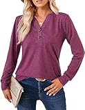 Langarmshirt für Damen Elegant T-Shirt Casual V-Ausschnitt Einfarbig Pullover...