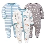 3PCS Baby Schlafstrampler Babychlafanzug Babyschlafsack Baumwolle mit Füßen...
