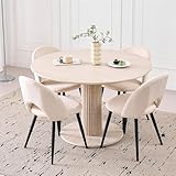 DEYARNA HOME 115cm Runder Esstisch mit 4 Esstischstühlen, Küchentisch aus MDF...