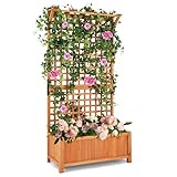 HOMASIS Hochbeet mit Rankgitter & Dach, Blumenkasten mit Spalier &...
