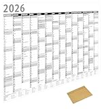 Din A1 Wandkalender für 2026, 14 Monate, Jahreskalender Monatsübersicht, (84,1...