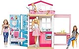 Barbie GXC00 - 2-Etagen Ferienhaus und Puppe, zusammenklappbar, mit Tragegriff,...