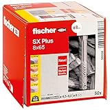 fischer Spreizdübel SX 8 Plus x 65, Schachtel mit 50 Nylondübeln, Dübel für...