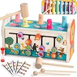 jerryvon Motorikspielzeug Montessori Spielzeug ab 1 Jahr, 4-in-1 Hammerspiel &...