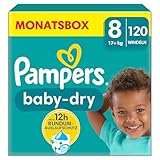 Pampers Windeln Größe 8, 120 Windeln, 17kg+ Baby-Dry, Bis zu 100%...