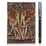 OFFCUP Hardcover Notizbuch A6, 3D Elefant Vintage Notizbuch,Geprägtes...