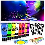 AOOWU Kinderschminke Set, 8 Farben Neon UV Schminkfarben, Waschbar Face Paint...