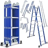 Aluminium Multifunktionsleiter 4x4 Stufen 4,7 m Länge klappbar Leiter 4-teilig...