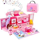 deAO 2 in 1 tragbarem Puppenhaus Dollhouse, Kleines Puppenhaus mit Licht- und...