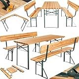 tectake® Bierzeltgarnitur mit Lehne, 3-teilige Festzeltgarnitur aus Holz,...