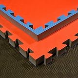 TEKKA BUDO Kampfsportmatte rot-blau - 100 x 100 x 4 cm - Verzahnte Ränder -...
