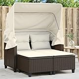 Willood Gartensofa 2-Sitzer mit Dach und Hockern Braun Poly Rattan Outdoor Sofa...