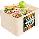 HAAGO 100 Zuckerrohr Bagasse Einwegteller, 5-Geteilte Menüteller, 26cm -...