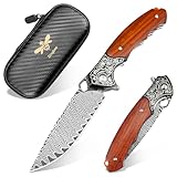 Zingbee Damast Taschenmesser, Hochwertige VG10 Damaststahlklinge, scharfe...