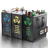 PTMS® Mülleimer 3 Fächer - Mülltrennsystem für Papier, Glas und Plastik -...